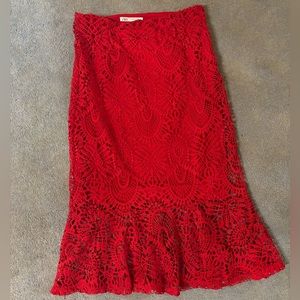 Zara Red Lace Midi Skirt